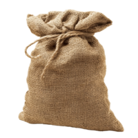 An empty burlap sack tied at the top, suitable for storage or decoration in various settings, Empty burlap sack png