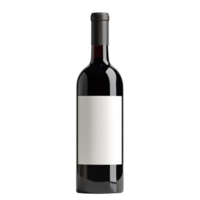 Isolated wine bottle with a blank transparent label for customizable mockup on a neutral background, wine bottle with emty transparent label for mockup, isolated transparent background png