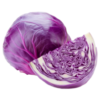 Freshly sliced purple cabbage displayed against a clean, transparent background showcasing its vibrant color and texture, slice fresh purple cabbage isolated on transparent background png
