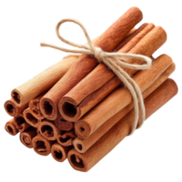 A bundle of aromatic cinnamon sticks tied with twine on a bright transparent background, ideal for culinary uses or decorative displays, Cinnamon on transparent background png