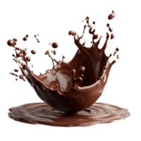 Chocolate splash creating dynamic ripples on a transparent surface showcasing rich textures and vibrant brown hues, Isolated muffin with a cherry on top, transparent background png