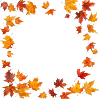 Colorful autumn leaves frame a blank space perfect for seasonal greetings and messages, Autumn card with a border or frame of colored falling leaves isolated transparent background png