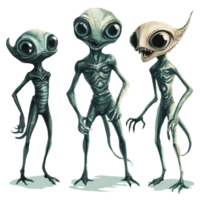 Unique alien extraterrestrial creatures posing on a transparent transparent surface in a creative representation, Alien Extraterrestrial Creatures Isolated on transparent background png