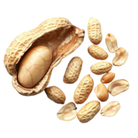 Opened shell peanut with unpeeled peanuts displayed on a transparent background for a simple food setup, Opened shell peanut and unpeeled peanuts over transparent background png