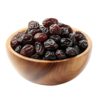 Fresh raisins in a wooden bowl isolated on a transparent background perfect for healthy snacking and culinary use, raisin on wood bowl isolated on transparent background png