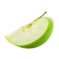 Fresh green apple slice isolated on a transparent background showcasing its vibrant color and texture, green apple slice isolated on transparent background png