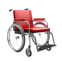 A bright red wheelchair stands isolated on a clean transparent background, emphasizing its design and function, Wheelchair isolated on transparent background png