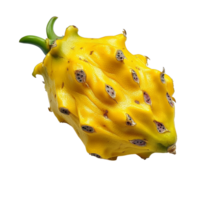 Bright yellow dragonfruit displayed on a clean transparent background highlighting its unique texture and vibrant color, yellow dragonfruit on transparent background png