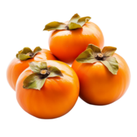 Ripe persimmons arranged neatly on a transparent background showcasing their vibrant orange color and green leaves, Piece ripe persimmons isolated on transparent background png