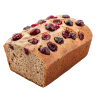 Wholemeal cranberry bread on a transparent background showcasing its delicious texture and vibrant cranberries, Wholemeal cranberry bread isolated on transparent png