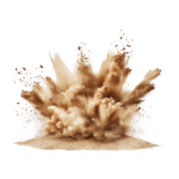A dramatic explosion of desert sand erupts against a clean transparent backdrop showcasing dynamic motion and texture, pile desert sand explosion on transparent backgroundfile png