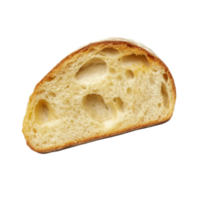 A fresh slice of Marraqueta bread on a clean transparent background showcasing its soft texture and golden crust, slice of Marraqueta Bread on transparent background png
