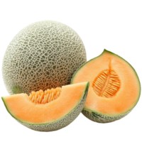 Fresh melons and cantaloupe halves displayed on a clean transparent background for easy viewing and selection, melons or cantaloupe isolated on transparent background png