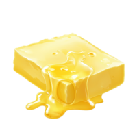 Melting butter atop a smooth surface, showcasing rich textures and vibrant color contrast, A piece of melting butter isolated png