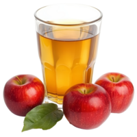 Fresh apple juice served in a glass with red apples on a transparent background, A glass of apple juice with red apples isolated png