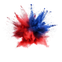 Vibrant red and blue color powder explosion creating a striking visual effect against a transparent background, red and blue color powder pulver explosion isolated on transparent background png