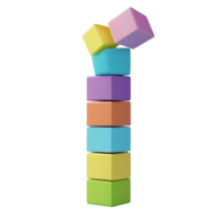 Colorful stacking cubes create a playful tower against a blue background showcasing creativity and fun activities, Stacking colorful cubes Stock Illustration png