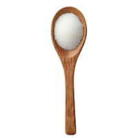 A wooden spoon with granulated sugar placed on a clean transparent background for culinary use and presentation, sugar in wood spoon on transparent background png