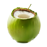 Fresh young green coconut with dew drops reflecting freshness and natures bounty isolated on a transparent background, Green young coconut with drop water isolated on transparent background png