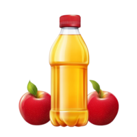 Refreshing apple juice bottle with vibrant red apples against a clean transparent background, Bottle of apple juice with red apples isolated png