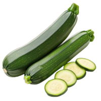 Fresh green zucchini with sliced segments displayed isolated on a clean transparent background for culinary uses, fresh green zucchini with slice isolated on transparent background png