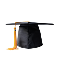 Graduation cap with gold tassel displayed against a clean transparent background symbolizing academic achievement and success, graduation cap on transparent background png