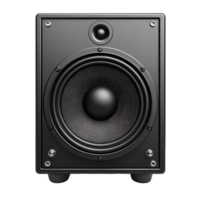 Black audio loudspeaker isolated on a transparent background, suitable for home or studio use, black audio loudspeaker isolated on transparent background png