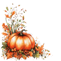 Autumn pumpkin adorned with colorful leaves set against a clean transparent background, Autumn pumpkin with leaves transparent background png