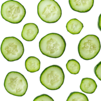 Fresh cucumber slices arranged on a clean transparent background creating a vibrant and healthy display for culinary inspiration, Cucumber slices on transparent background png