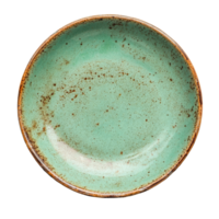 Ceramic plate with glaze and rustic edge isolated on a transparent background for culinary display or decorative use, ceramic blue plate isolated on transparent background png