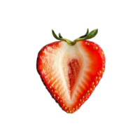 isoliert Hälfte von ein frisch Erdbeere präsentieren lebendig rot Farbe und saftig Textur gegen ein sauber transparent Hintergrund, Hälfte von Erdbeere isoliert png
