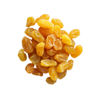 Golden yellow raisins isolated on clear background, showcasing their vibrant color and unique wrinkled texture, Yellow golden raisins isolated on alpha layer png