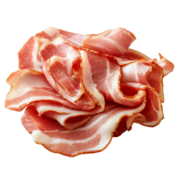 Thinly sliced bacon on a clean transparent background, perfect for cooking or adding flavor to various dishes, Thin sliced bacon isolated png