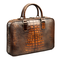 Elegant leather briefcase with crocodile skin pattern, perfect for business or travel, displayed on a simple background, leather briefcase with crocodile skin pattern,isolated transparent background png