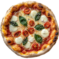 Delicious margherita pizza topped with fresh tomatoes and mozzarella cheese on a transparent background, Isolated margherita pizza with tomato and cheese png