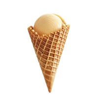 Unique angle of an empty waffle ice cream cone with a scoop of creamy vanilla ice cream against a bright background, different angle of empty waffle ice cream cone isolated on transparent background png