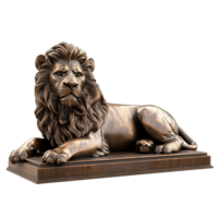 Reclining bronze lion statue on a pedestal showcasing detailed craftsmanship in a modern setting, Reclining lion bronze statue 3d render isolated on transparent background png