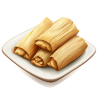 Deliciously wrapped tamales on a square plate perfect for traditional celebrations and gatherings, tamales on square plate illustration isolated on transparent background png
