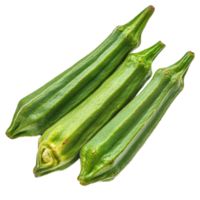 Freshly harvested okra pods displayed on a clean transparent background, showcasing their vibrant green color and unique shape, okra or green roselle on transparent background png
