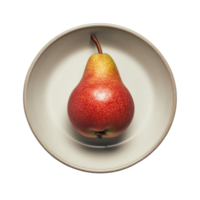 Fresh pear sitting on a simple plate against a clean transparent background, pear in a plate isolated on transparent background png