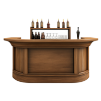 Stylish wooden bar counter featuring a variety of bottles on a transparent background for design purposes, Bar counter isolated on transparent background png