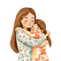 Warm embrace between a mother and daughter in a loving hug illustrating deep affection and connection, Mother and Daughter Hugging Illustration on transparent background png