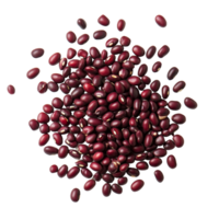 Bright red azuki beans scattered on a transparent background showcasing their natural color and shape, Azuki Bean or Red Bean Seeds Top View on transparent background png
