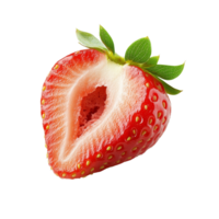 Hälfte von ein beschwingt Erdbeere angezeigt gegen ein sauber transparent Hintergrund zum ein frisch und reizvoll sehen, Hälfte von Erdbeere isoliert auf transparent Hintergrund png