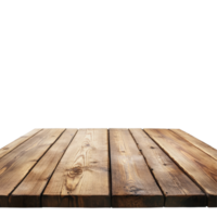 Empty brown wooden tabletop isolated against a transparent background for display and presentation needs, Brown empty wooden table top isolated on transparent backgroundfile png