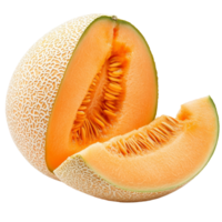 Juicy orange cantaloupe with seeds cut in half on a transparent background ready to enjoy during summer, orange melon or cantaloupe with seeds isolated on transparent background png