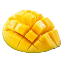 Freshly sliced mango with vibrant yellow flesh displayed on a clean transparent background for culinary presentations, slice mango isolated on transparent background png