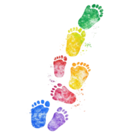Colorful footprints create a vibrant trail on a light background, symbolizing joyful movement and creativity, colorful footprints straight walking in a trail on transparent background png