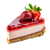 Delicious strawberry cheesecake slice on a transparent background showcasing a creamy texture and fresh toppings, strawberry cheesecake isolated on transparent background png