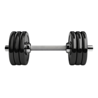 A heavy black dumbbell placed on a clean transparent background for fitness and workout enthusiasts, dumbbell isolated isolated on transparent background png
